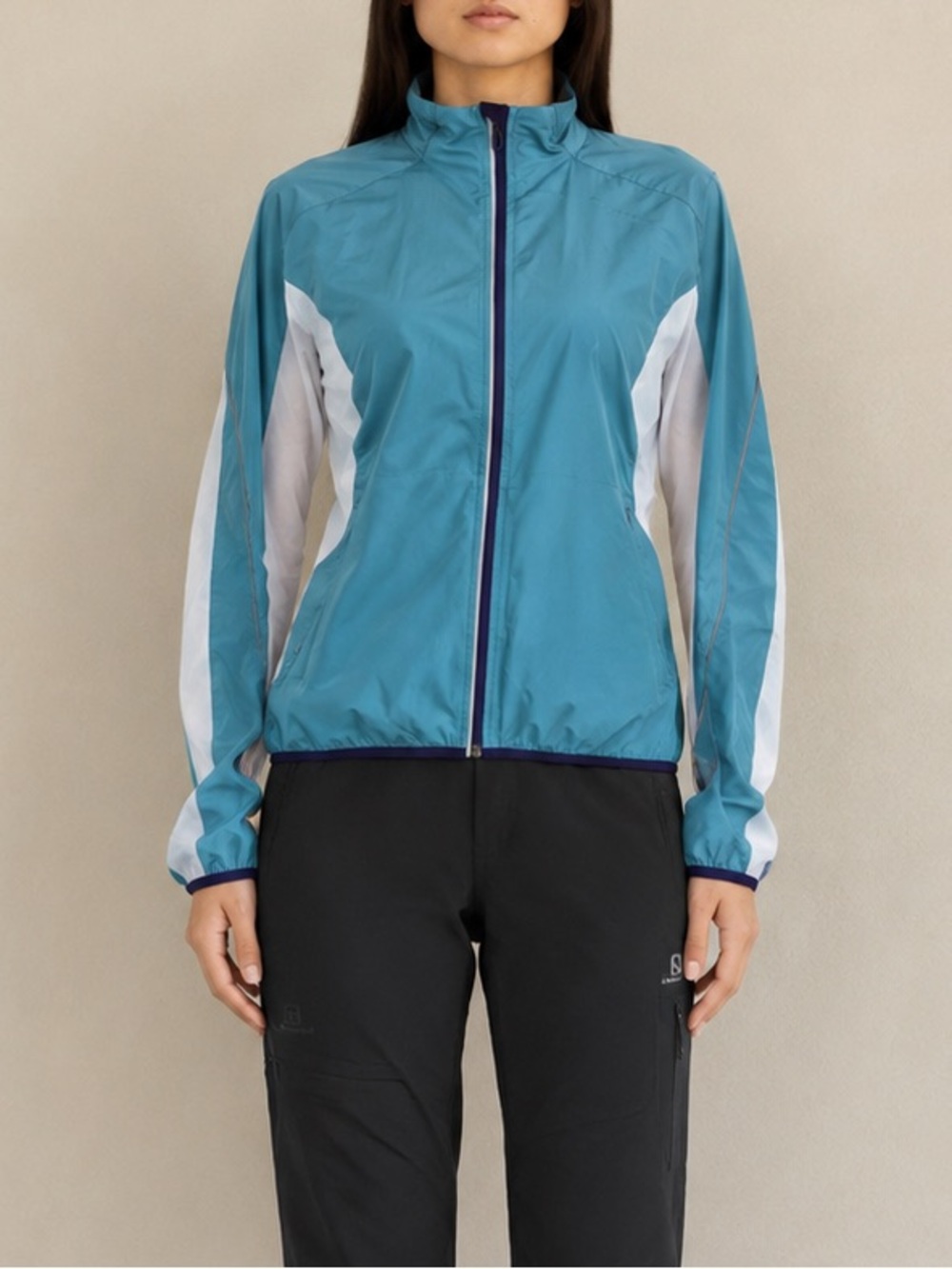 Salomon Clima Wind Reflective Lightweight Running Jacket Womens M Blue White EUC